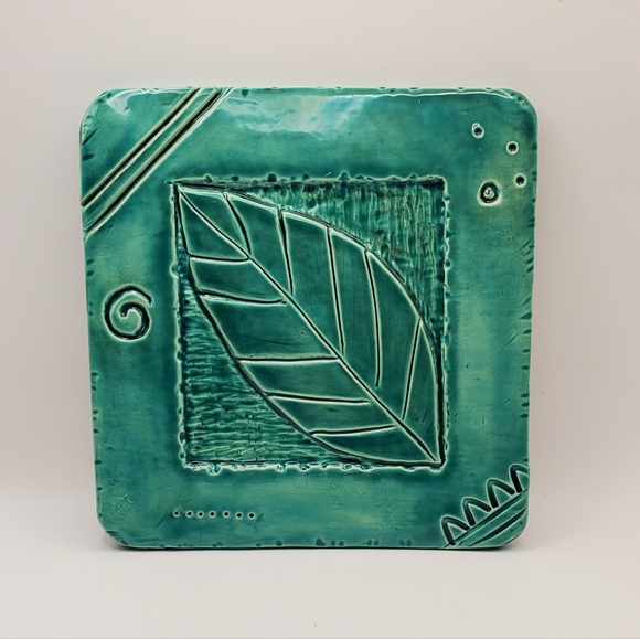 Vintage Soul By Lisa Glaze Teal Art Pottery Trivet Tile Signed Char Murray 8×8" - Picture 1 of 11